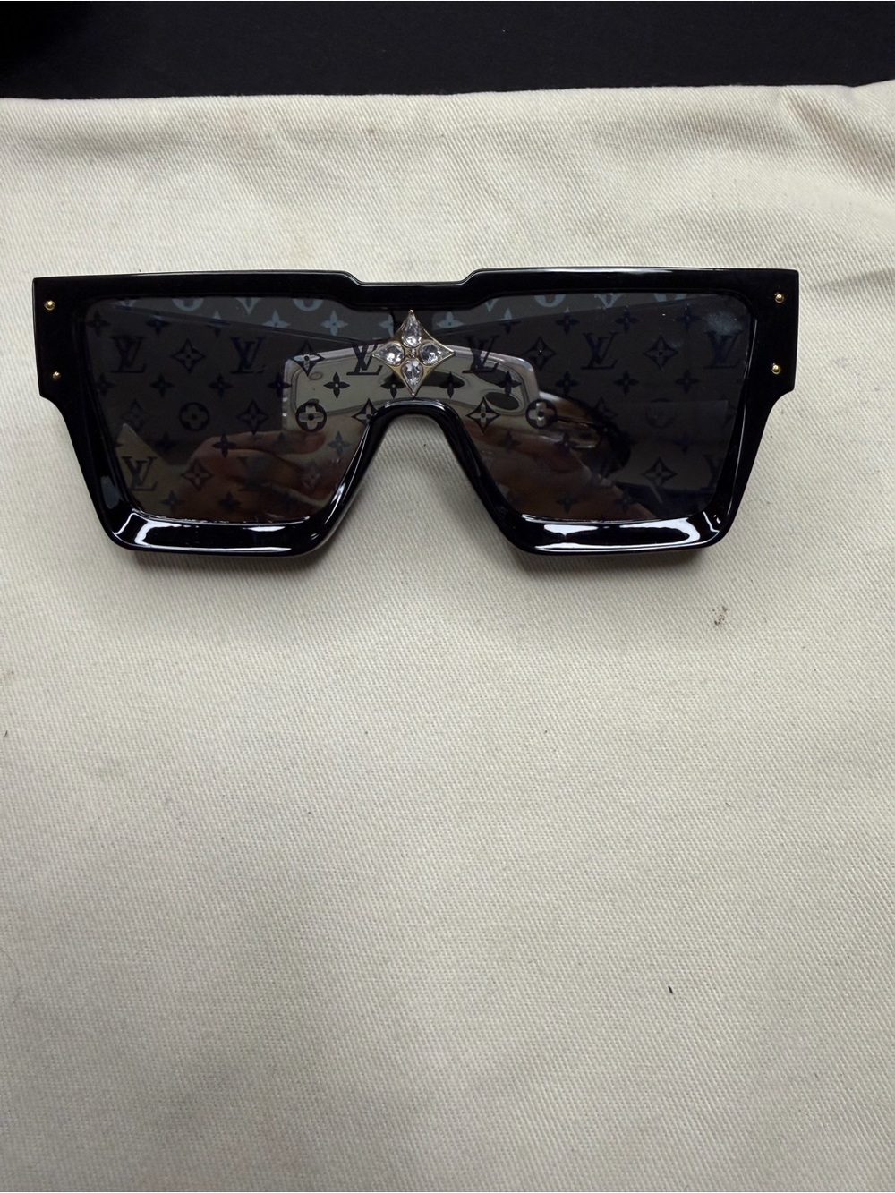 Black Designer-Inspired Shield Sunglasses with Crystal Accent